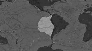 Eckert III projeksiyonunda, bilek haritasında Nazca plakasına komşu bölgelerin tektonik plakalar sınırları