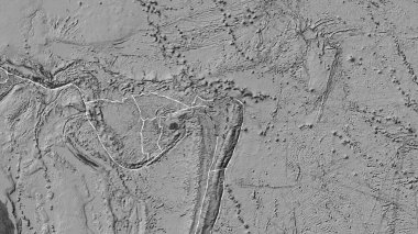 Niuafo 'ou tektonik plakasının alanı Eckert III projeksiyonunda bir bilek yükseklik haritasında kesik bir çizgi ile işaretlenmiş.