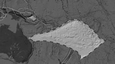 Solomon Denizi tektonik tabakasının alanı Eckert III projeksiyonundaki küresel bir bilek yükseklik haritasından çıkarıldı ve özetlendi.