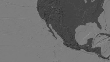 Kaliforniya Körfezi Bölgesi Patterson silindirik projeksiyonunda dünyanın bileklik yükseklik haritasının arka planında