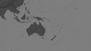 Mercan Denizi bölgesi Patterson silindirik projeksiyonunda dünyanın bir bileklik yükseklik haritasının arka planında