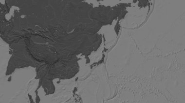 Patterson silindirik projeksiyonunda, dünyanın bileklik yükseklik haritasının arka planında Japon Denizi bölgesi