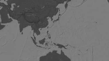 Filipin Denizi Bölgesi Patterson silindirik projeksiyonunda dünyanın bileklik yükseklik haritasının arka planında