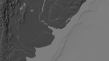 Rio de La Plata bölgesi Patterson silindirik projeksiyonunda dünyanın bilek yüksekliği haritasının arka planında