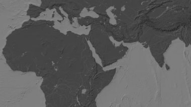 Patterson silindirik projeksiyonunda dünyanın bir bileklik yükseklik haritasının arka planında Kızıldeniz bölgesi