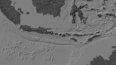 Bali Denizi. Patterson silindirik projeksiyonunda bir bileklik yükseklik haritasında konum diyagramı