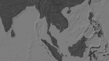 Tayland Körfezi. Patterson silindirik projeksiyonunda bir bileklik yükseklik haritasında konum diyagramı