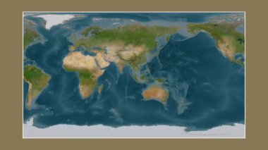 Malacca Boğazı. Patterson silindirik projeksiyonunda bir uydu görüntü haritasına yakın plan