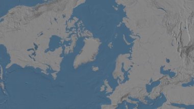 Grönland Denizi. Patterson silindirik projeksiyonunda mavi ve gri renkli yükseklik haritası üzerinde konum diyagramı