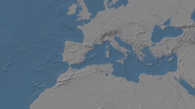 Mediterranean Sea - Western Basin (excluding sub-basins). Location diagram on a blue and gray colored elevation map in the Patterson Cylindrical projection