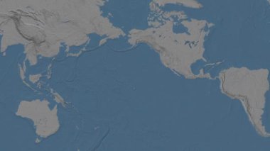 North Pacific Ocean excluding (without) sub-basins. Location diagram on a blue and gray colored elevation map in the Patterson Cylindrical projection