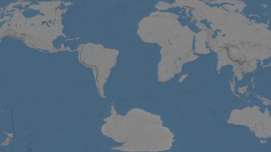 Güney Atlantik Okyanusu. Patterson silindirik projeksiyonunda mavi ve gri renkli yükseklik haritası üzerinde konum diyagramı