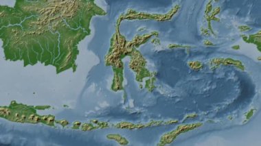 Boni Körfezi. Patterson silindirik projeksiyonunda soluk renkli bir yükseklik haritasında konum diyagramı