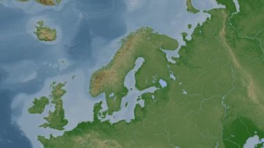 Bothnia Körfezi. Patterson silindirik projeksiyonunda soluk renkli bir yükseklik haritasında konum diyagramı