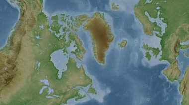 Davis Boğazı. Patterson silindirik projeksiyonunda soluk renkli bir yükseklik haritasında konum diyagramı