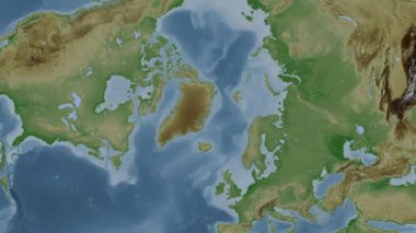 Grönland Denizi. Patterson silindirik projeksiyonunda soluk renkli bir yükseklik haritasında konum diyagramı