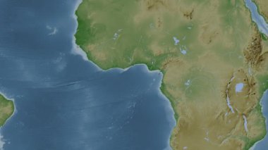 Gine Körfezi. Patterson silindirik projeksiyonunda soluk renkli bir yükseklik haritasında konum diyagramı