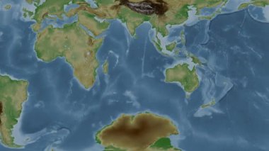 Indian Ocean excluding (without)  sub-basins. Location diagram on a pale colored elevation map in the Patterson Cylindrical projection