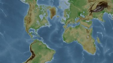 North Atlantic Ocean excluding (without) sub-basins. Location diagram on a pale colored elevation map in the Patterson Cylindrical projection