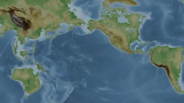 North Pacific Ocean excluding (without) sub-basins. Location diagram on a pale colored elevation map in the Patterson Cylindrical projection
