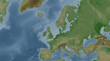 Kuzey Denizi. Patterson silindirik projeksiyonunda soluk renkli bir yükseklik haritasında konum diyagramı