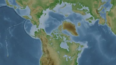 Kuzeybatı Geçitleri. Patterson silindirik projeksiyonunda soluk renkli bir yükseklik haritasında konum diyagramı