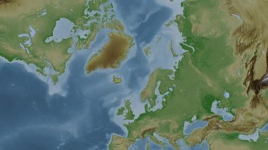 Norveç Denizi. Patterson silindirik projeksiyonunda soluk renkli bir yükseklik haritasında konum diyagramı
