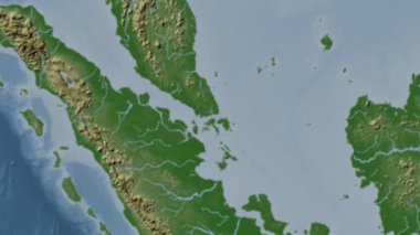 Singapur Boğazı. Patterson silindirik projeksiyonunda soluk renkli bir yükseklik haritasında konum diyagramı