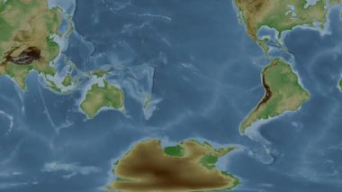 South Pacific Ocean without sub-basins. Location diagram on a pale colored elevation map in the Patterson Cylindrical projection
