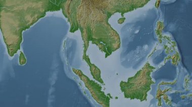 Tayland Körfezi. Patterson silindirik projeksiyonunda soluk renkli bir yükseklik haritasında konum diyagramı