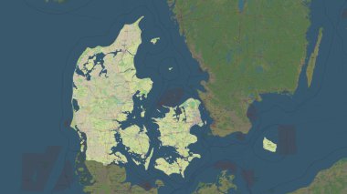 Danimarka bir topografik, OSM standart biçim haritasında vurgulandı