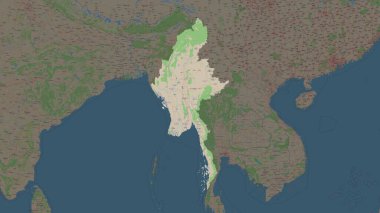 Myanmar bir topografik, OSM standart biçim haritasında vurgulandı