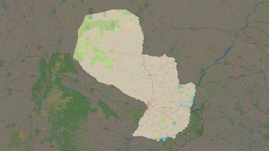 Paraguay highlighted on a topographic, OSM standard style map clipart