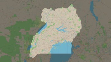 Uganda bir topografik, OSM standart biçim haritasına vurgulandı