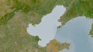 Bohai Sea highlighted on a satellite image map clipart