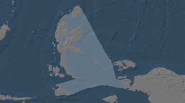 Halmahera Sea highlighted on a blue and gray colored elevation map clipart