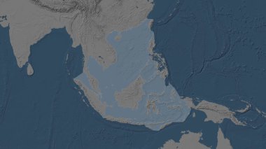 South China and Easter Archipelagic Seas highlighted on a blue and gray colored elevation map clipart