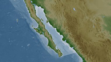 Soluk renkli yükseklik haritasında California Körfezi vurgulandı