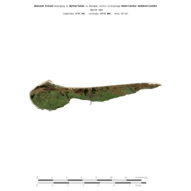 Hollanda 'ya ait Kuzey Denizi' ndeki Ameland Adası 14 Şubat 2023 'te çekilmiş uydu görüntüsüyle izole edilmiştir.