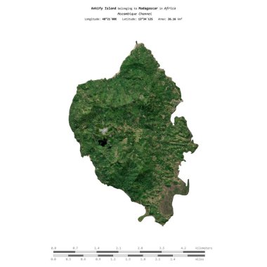 Madagaskar 'a ait Mozambik Kanalı' ndaki Ankify Adası, 30 Ocak 2024 'te uzaklık ölçeğinde çekilmiş bir uydu görüntüsüyle izole edilmiştir.
