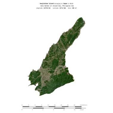 Awajishima Island in the Philippine Sea, belonging to Japan, isolated on a satellite image taken in May 3, 2023, with distance scale clipart
