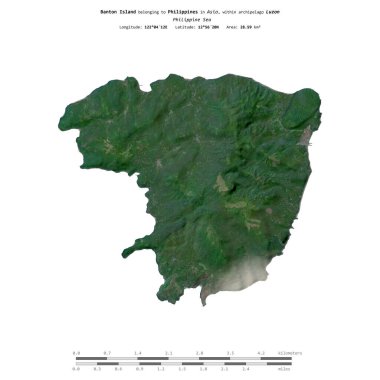 Banton Island in the Philippine Sea, belonging to Philippines, isolated on a satellite image taken in April 7, 2021, with distance scale clipart