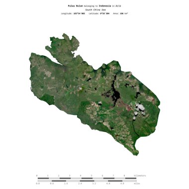 Pulau Bulan in the South China Sea, belonging to Indonesia, isolated on a satellite image taken in May 6, 2019, with distance scale clipart