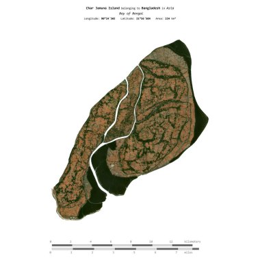 Bengal Körfezi 'ndeki Char Jamuna Adası, Bangladeş' e ait. 16 Ocak 2022 'de çekilmiş uydu görüntüsüyle izole edilmiş.