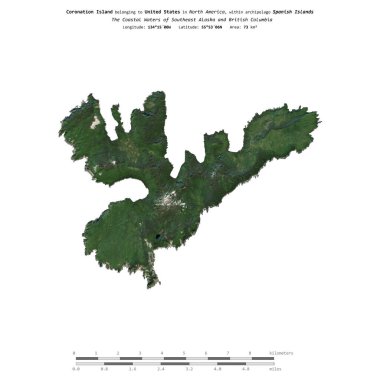 Güneydoğu Alaska ve Britanya Kolumbiyası 'nın Sahil Suları' ndaki taç giyme adası, 18 Mayıs 2023 'te çekilmiş uydu görüntüsüyle izole edilmiştir.