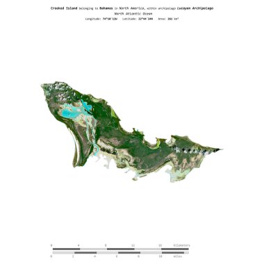 Bahamalar 'a ait Kuzey Atlantik Okyanusu' ndaki Eğri Ada, 5 Nisan 2024 'te çekilmiş bir uydu görüntüsüyle izole edilmiştir.