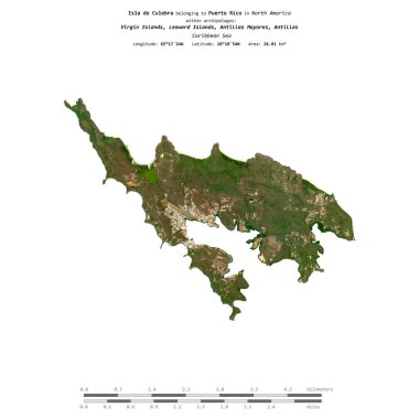 Karayip Denizi 'ndeki Isla de Culebra, Porto Riko' ya ait. 4 Mart 2024 'te çekilen uydu görüntüsü ile izole edilmiş.