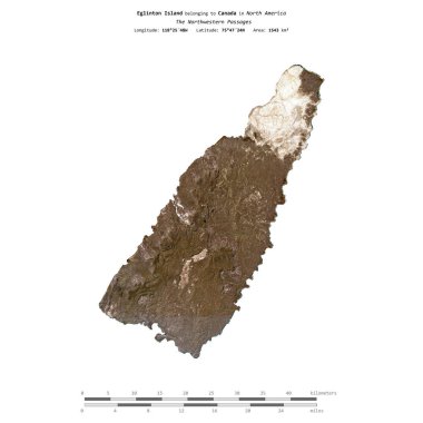 Eglinton Island in the The Northwestern Passages, belonging to Canada, isolated on a satellite image taken in July 29, 2023, with distance scale clipart