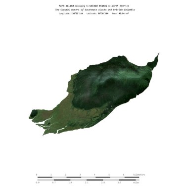Amerika Birleşik Devletleri 'ne ait Güneydoğu Alaska ve Britanya Kolumbiyası' nın Sahil Suları 'ndaki Farm Adası, 21 Ağustos 2023' te çekilmiş bir uydu görüntüsüyle izole edilmiştir.