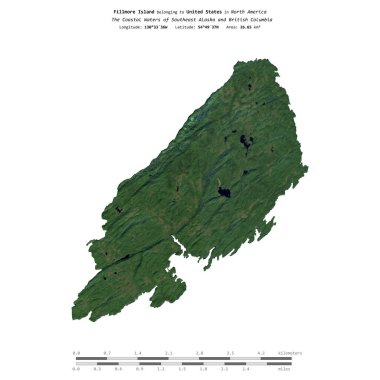 Amerika Birleşik Devletleri 'ne ait Güneydoğu Alaska ve Britanya Kolumbiyası' nın Sahil Suları 'ndaki Fillmore Adası 3 Ağustos 2023 tarihli uydu görüntüsü ile izole edilmiştir.